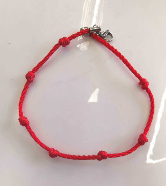 Tobillera Plateado Hilo Rojo Nudos