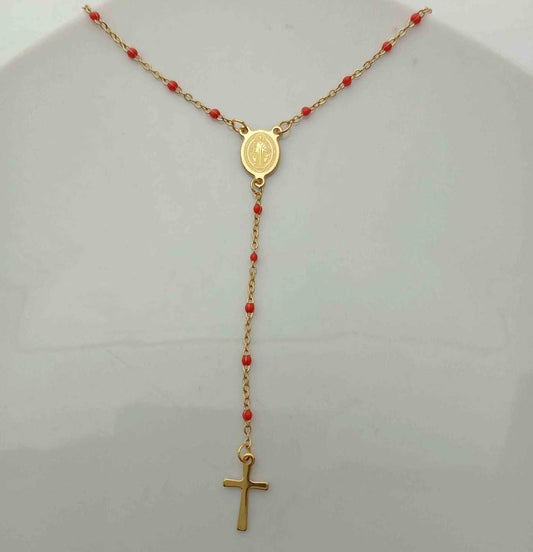 Collar Rosario Dorado Punto Rojo 3mm