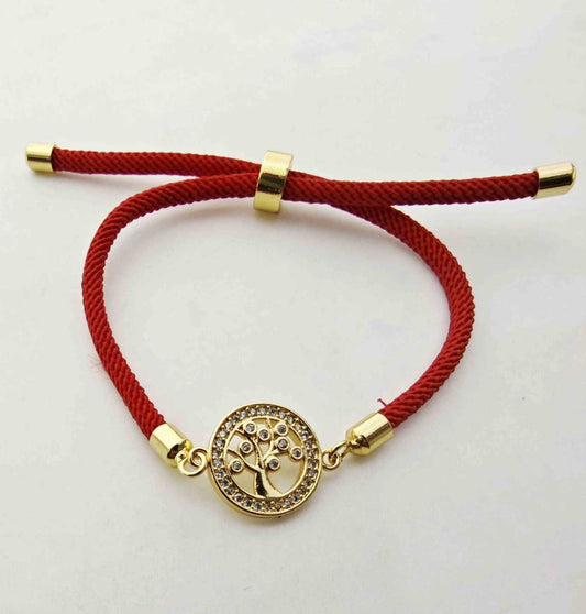 Pulsera Hilo Rojo Arbol Bañado en Oro