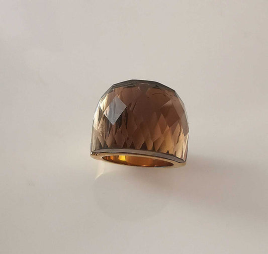 Anillo Acero inoxidable Dorado Cristal Cafe Facetado