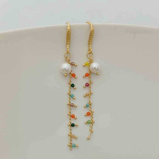 Aro Bañado Oro Larga Cadena Colores y Perla Mallorca