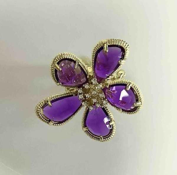 Anillo Fantacia Bañado en Oro Flor Cristal Colores Grande Ajustable