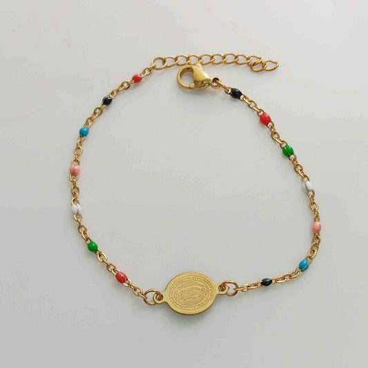 Pulsera Dorado Virgen Cuaralupe Cad. Plastica Colores