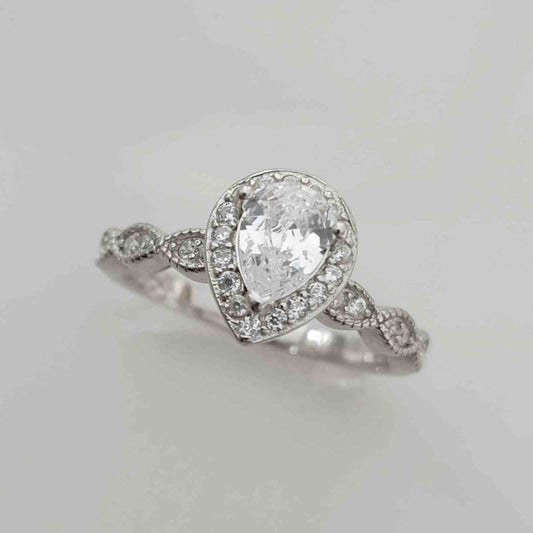 Anillo Plata925 Medio Sintillo Gota Circon Grande 