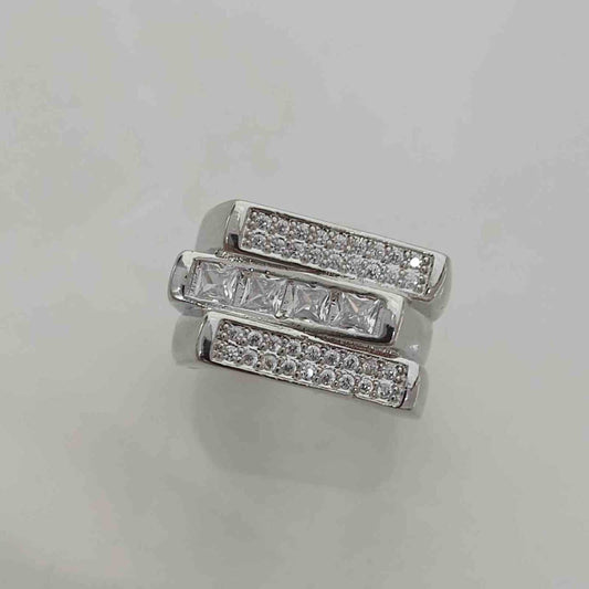 Anillo Bañado En Plata 3 Forma Circones Ancho Ajustable