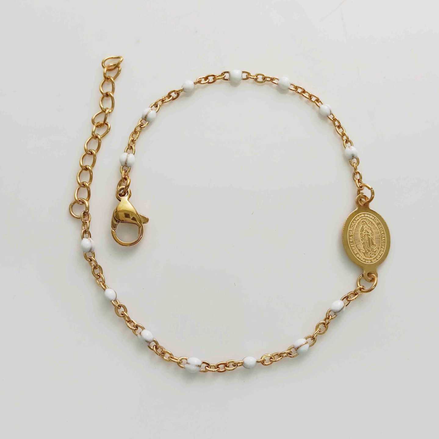 Pulsera Dorado Virgen Cuaralupe Cad. Plastica Colores