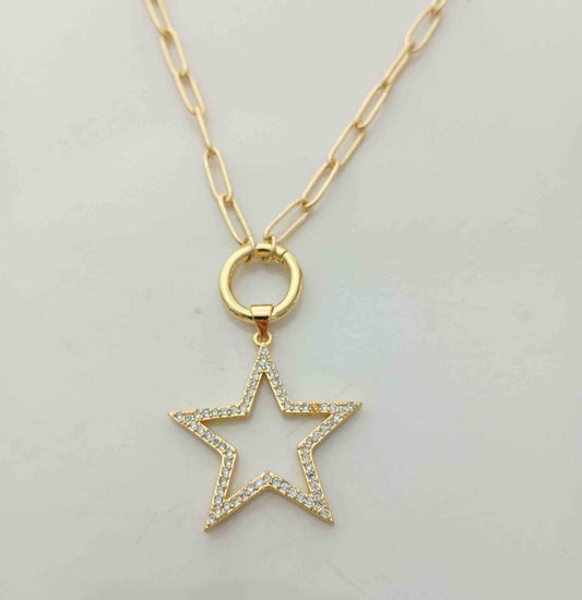 Collar Bañado Oro Colg. Estrella Grande Hueco Cicones