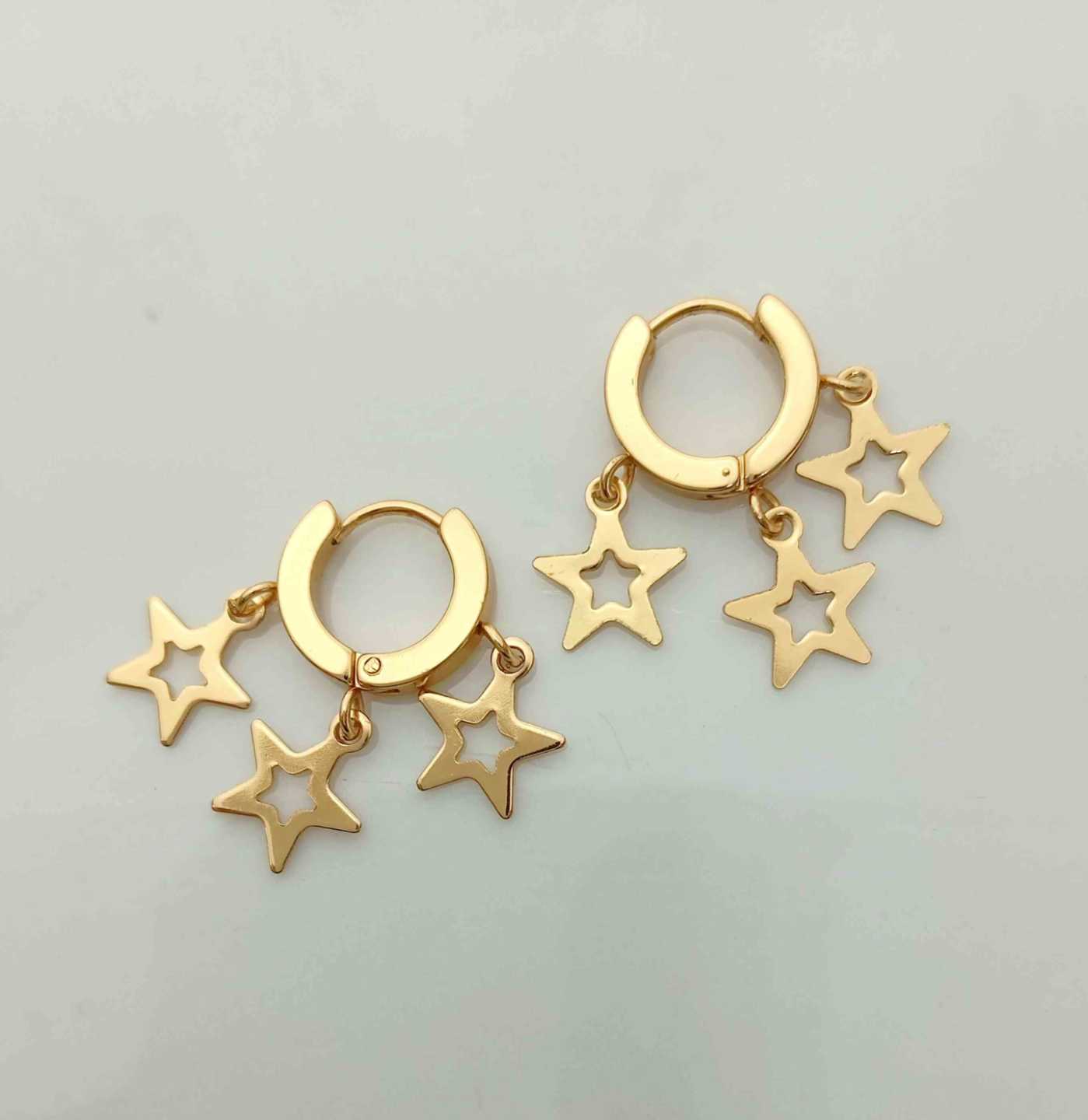 Aro Dorado Argolla 20mm Colgante 3 Estrellas