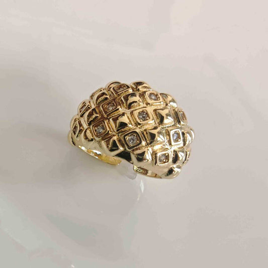 Anillo Bañado en Oro Ancho Cuadras Circones Ajustable