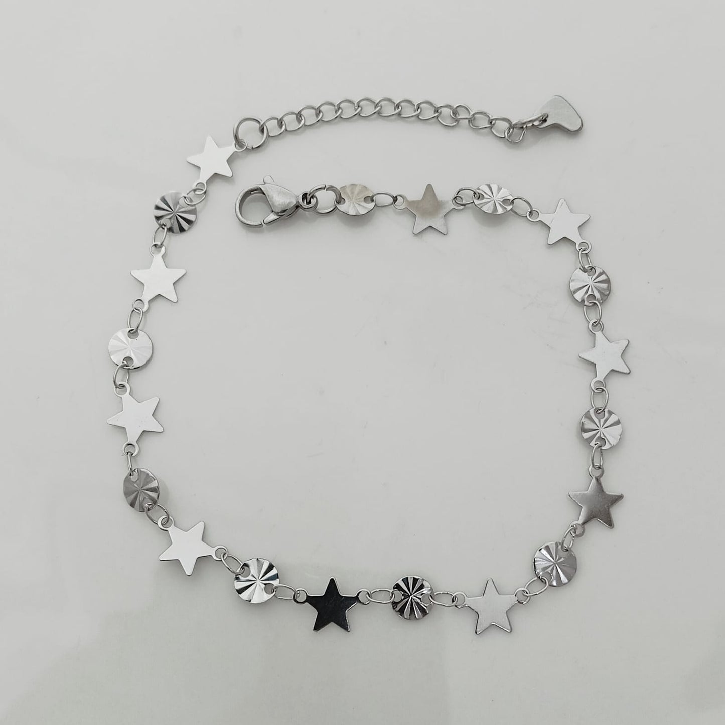 Tobillera Plateado Estrella y Redonto