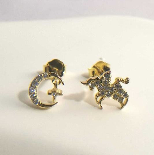 Aro Plata925 Bañado en Oro 18k Unicornio Circones Luna