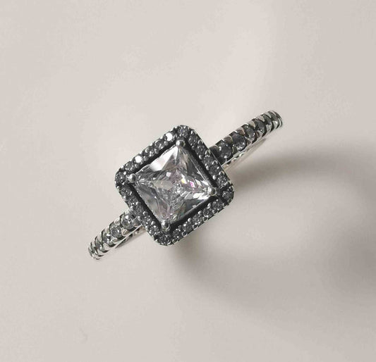 Anillo Plata925 Cuadrada Sotitario Contorno Circones