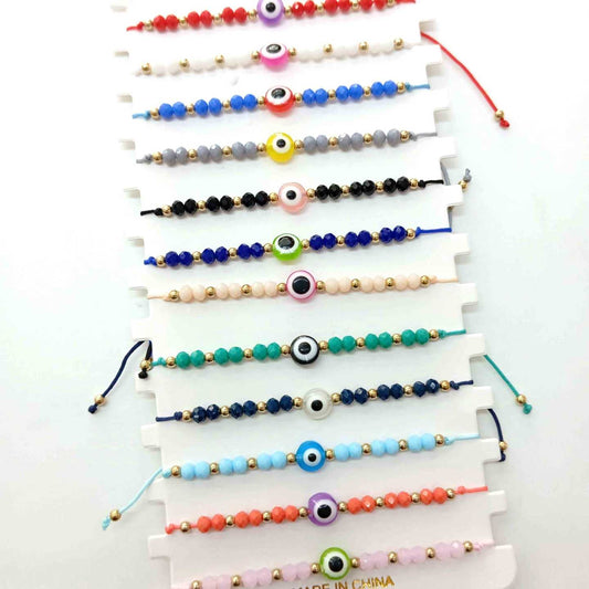 Pulsera Hilo Ojo Turco Y Cristales Colores