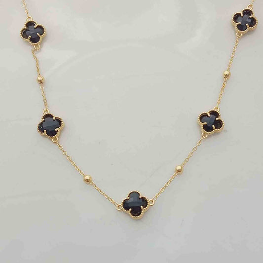 Collar Bañado En Oro Trebol Negro 45cm