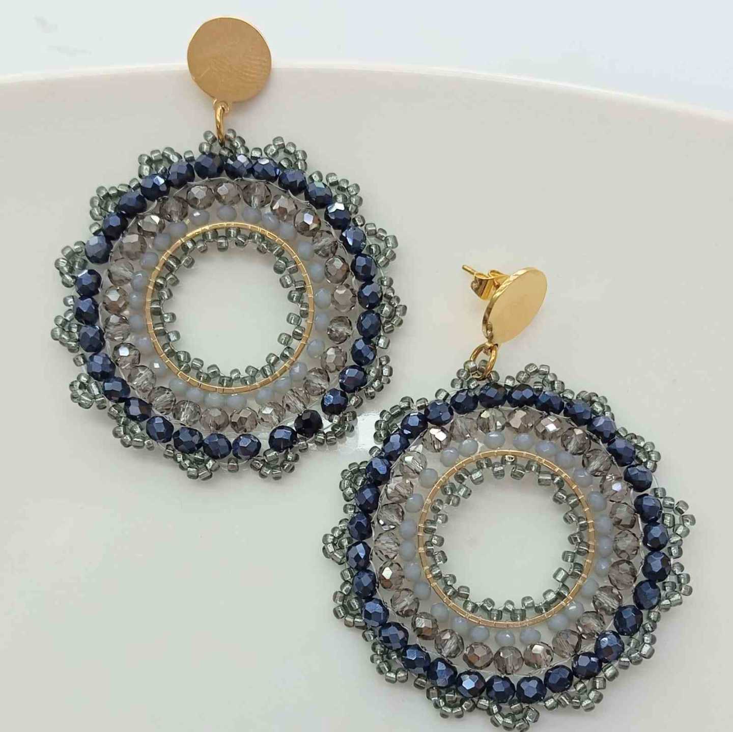 Aro Dorado Trenzada Gris Grande