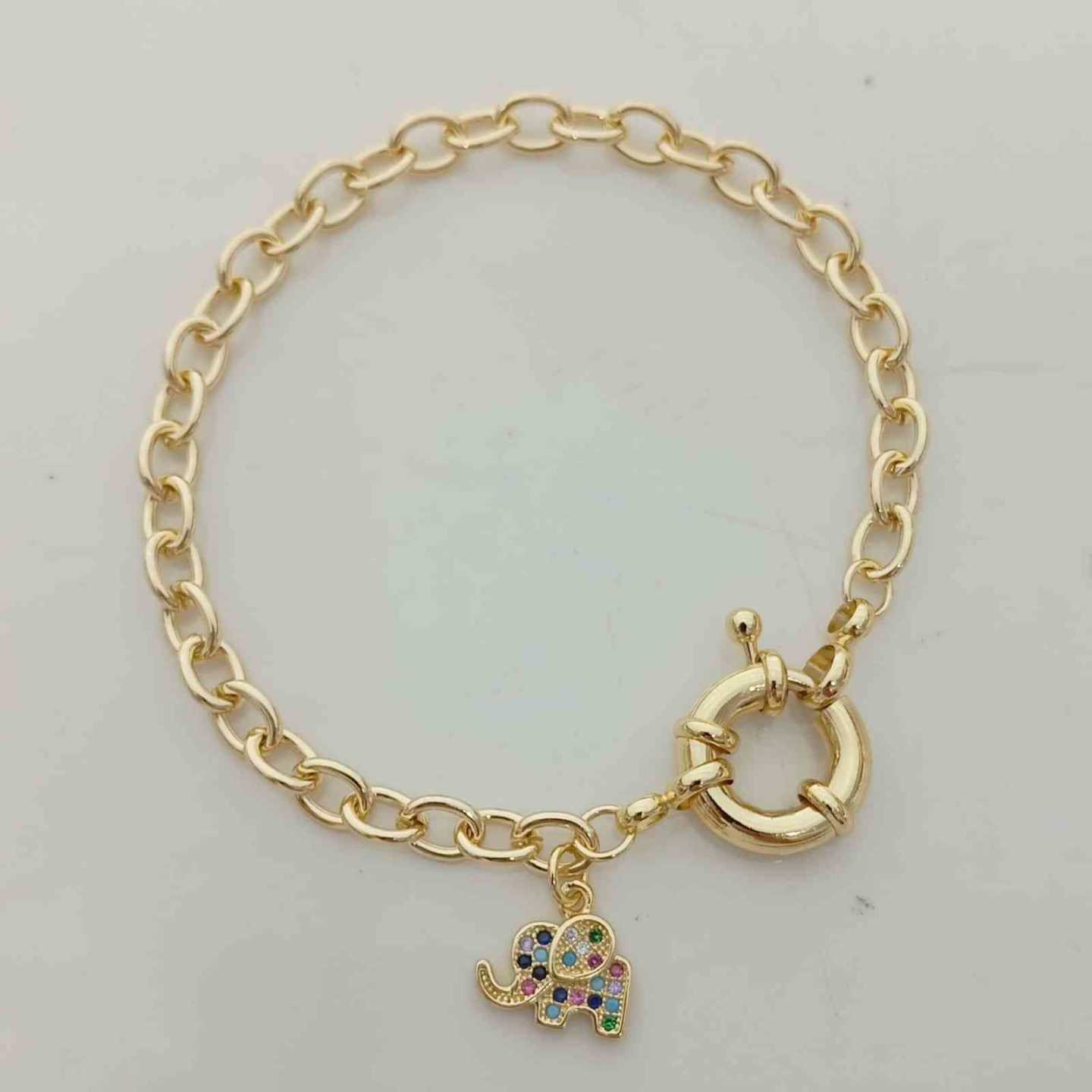 Pulsera Bañado Oro Broche Timon Colgante Elefante Circones Colores 