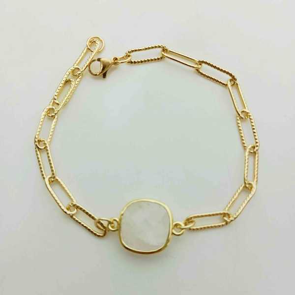Pulsera Bañado en Oro 18K Piedra Naturalv Cualzo Cuadra