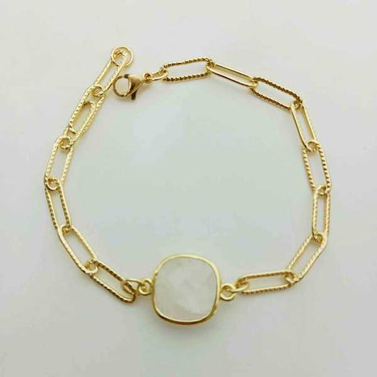 Pulsera Bañado en Oro 18K Piedra Naturalv Cualzo Cuadra