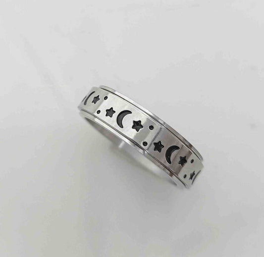 Anillo de Aceo Quirurgico Plateado Luna Estrella Movible