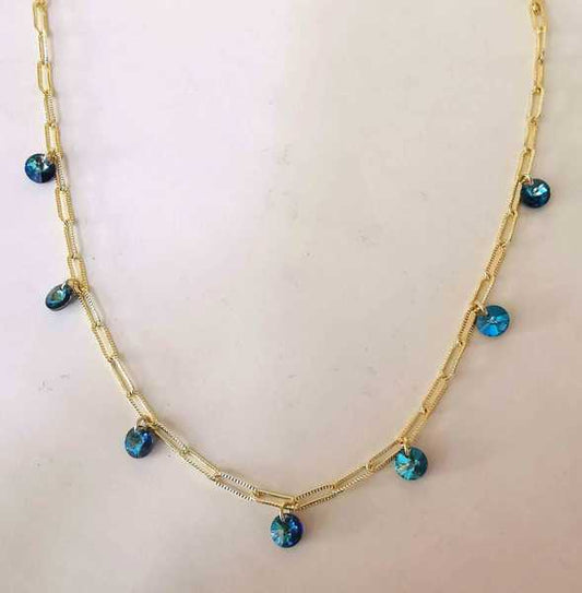 Collar Bañado Oro Colgante 7 Cristales Azul  - vista frontal