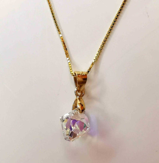 Collar Plata925 Bañado Oro 18k Cristal Pendulo Chico