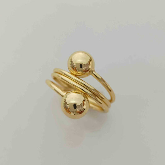 Anillo Bañado Oro 2 Pelotitas en Lineas Royo Ajustable