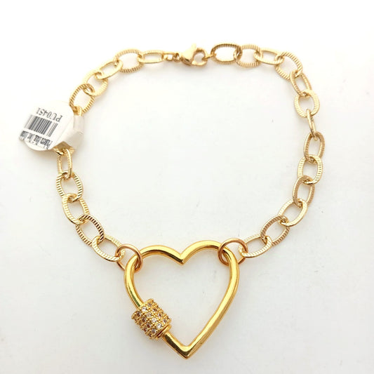 Pulsera Bañado en Oro 18K Eslabon Bloche Corazon Circones
