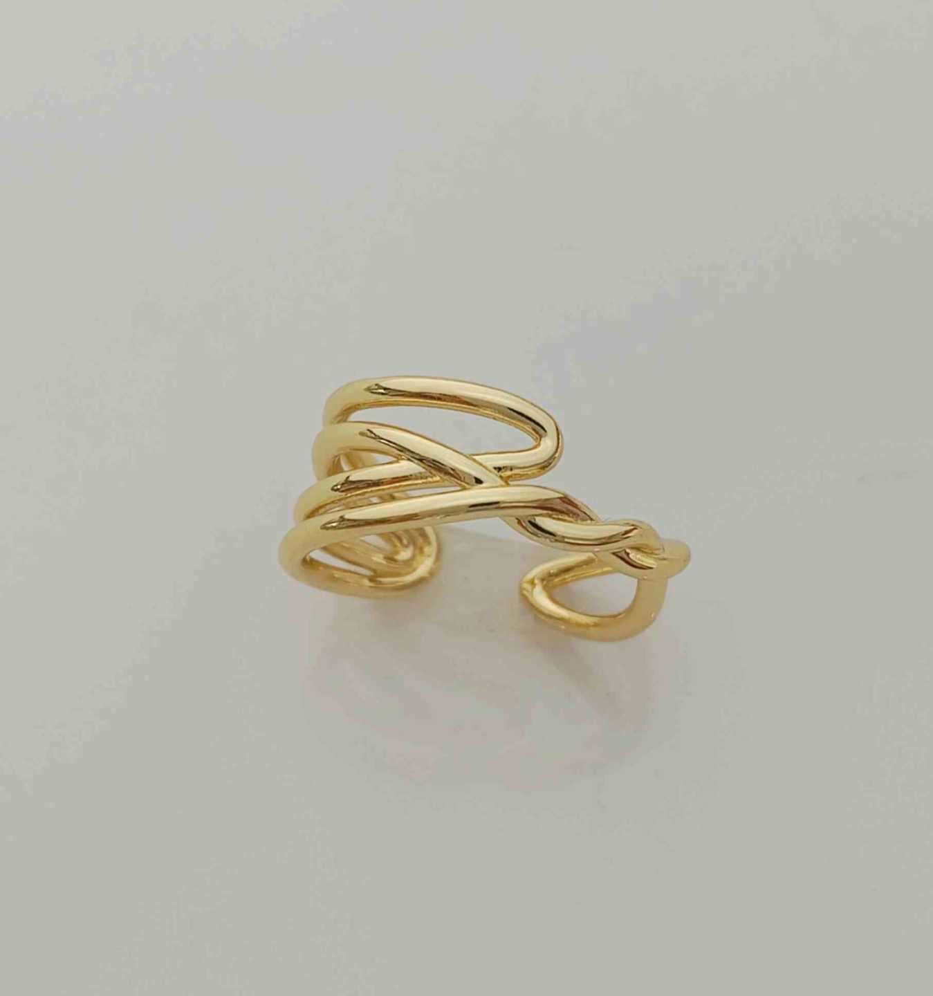 Anillo Bañado Oro Lineas Juntas Irrgular Ajustable