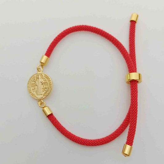 Pulsera Hilo Rojo San Benito Bañado en Oro18k