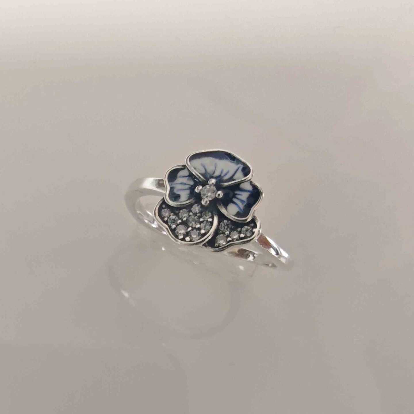  Anillo Plata925 Flor Azul Circones 