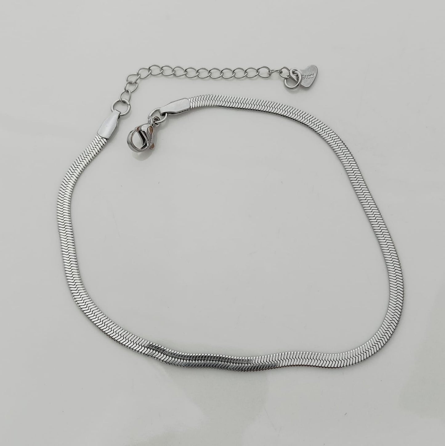 Tobillera Plateado Cadena Tope Plano 3mm