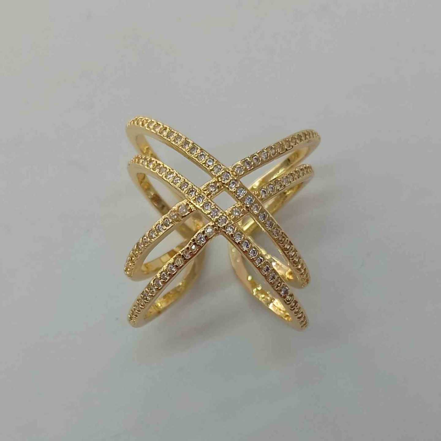 Anillo Bañado Oro Doble Lineas Cruzado Circones