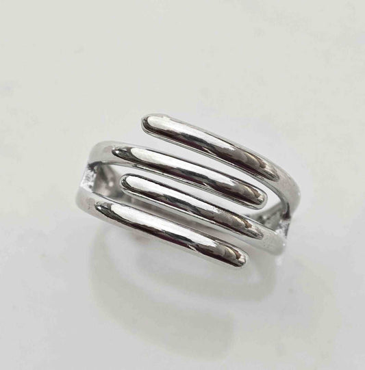 Anillo Bañado En Plata 4 Lineas Ajustable