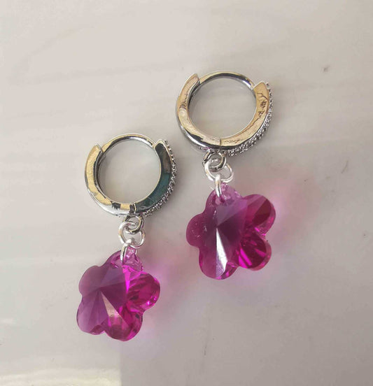 Aro Bañado Plata Colgante Cirstal Flor
