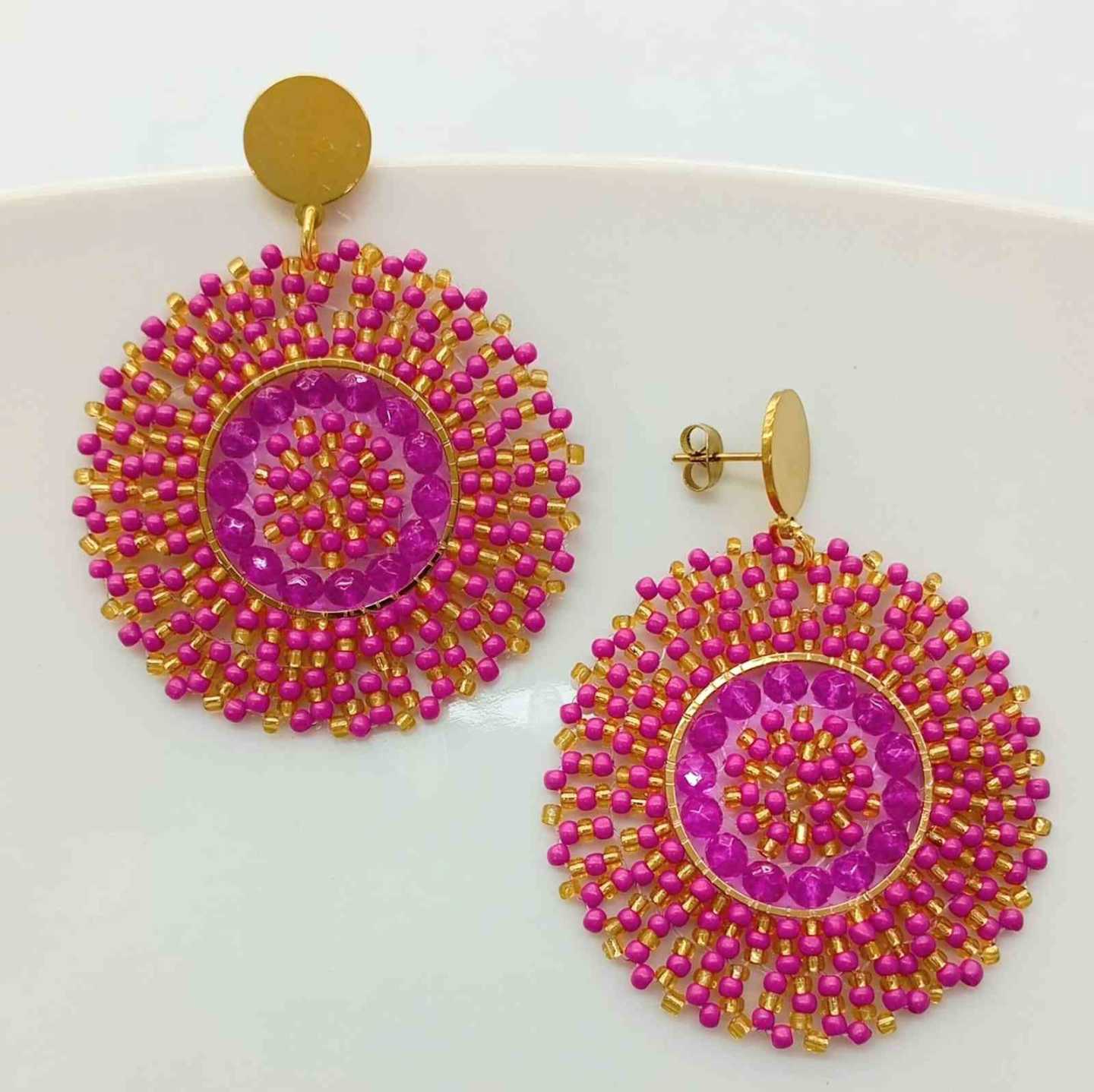 Aro Dorado Redondo Cristal Fucsia Grande