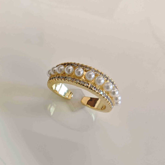 Anillo Bañado Oro Perlas entre 2 Linas Circones