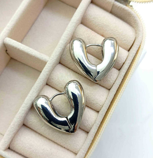 Aro Bañado Plata Argolla Corazon Grueso
