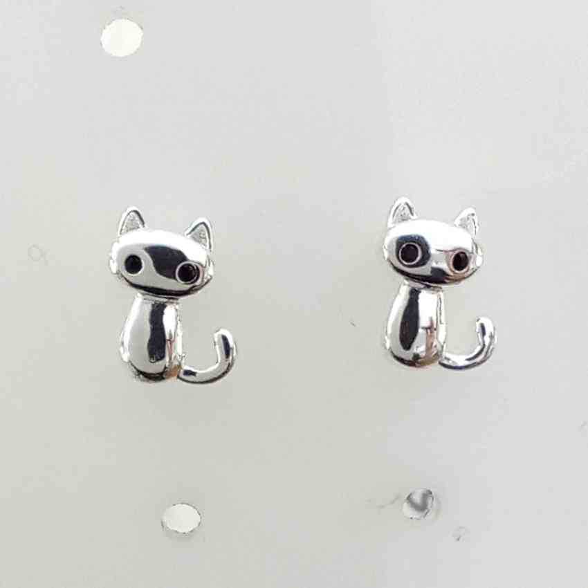 Aro Plata925 Gato Liso Ojo Negro