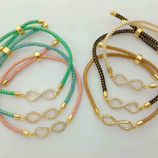 Pulsera Hilo Colore Y Infinito Circones Bañado Oro 