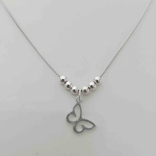 Collar Plata925 Pelotitas y Mariposa Ajustable