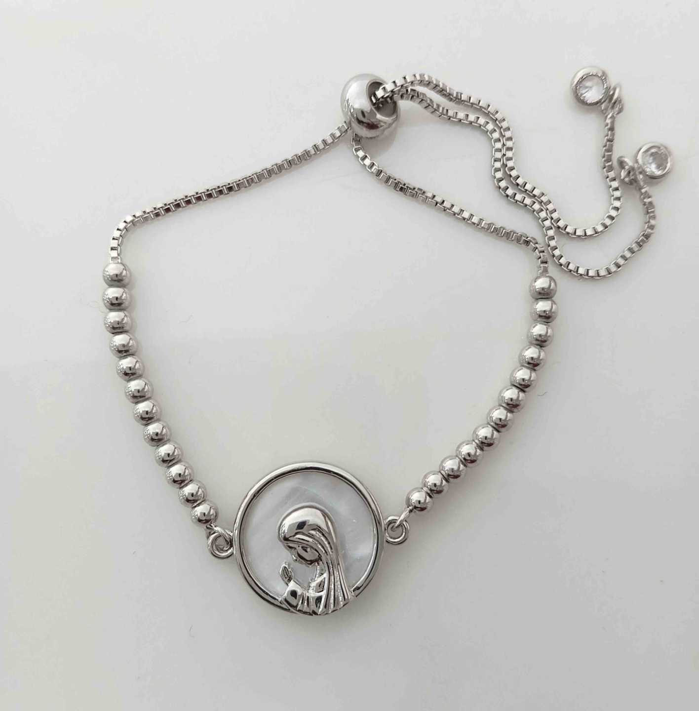 Pulsera Bañado Plata Virgen Niña Ajustable