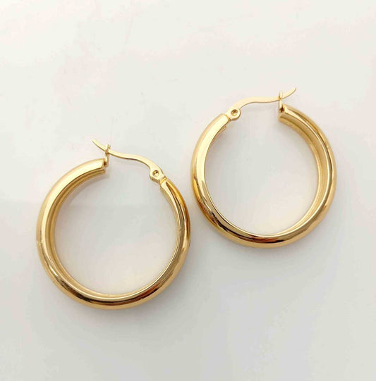 Aro Argolla Acero Inoxitable Dorado Ancho 30x6.5mm