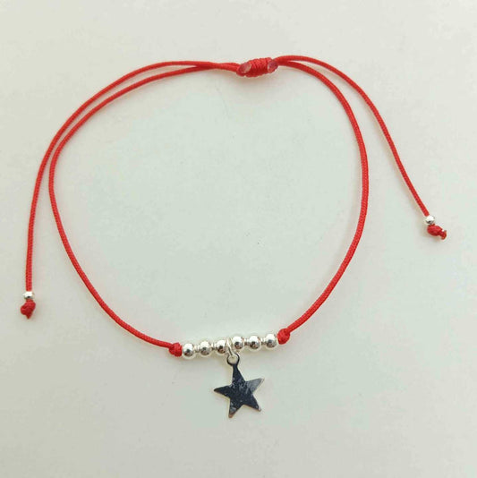 Pulsera Plata Estrella Hilo Rojo