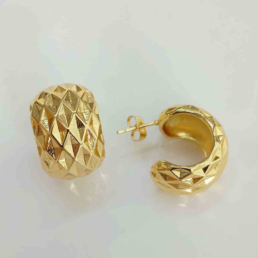 Aro de Acero Dorado Argolla Ancho Patrón de Diamante 22X16mm 