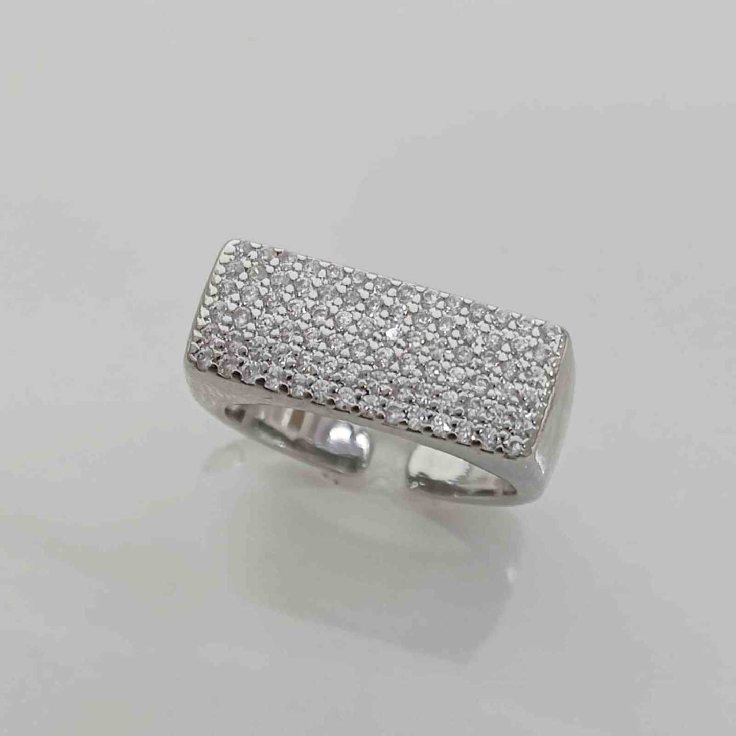 Anillo Bañado Plata Rectángulo Circones Ajustable 