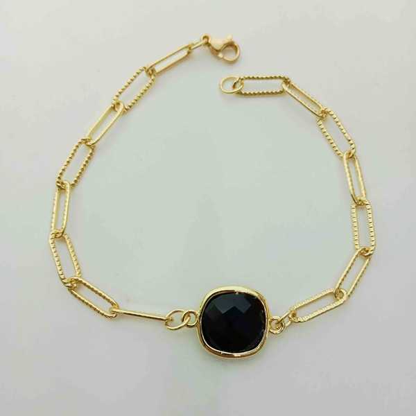Pulsera Bañado en Oro 18K Piedra Natural Onix Cuadra