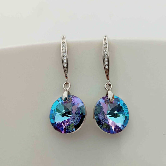 Aro Cancho Plata925 y Cristal Swarovski Elements Redondo Plano Lila 12mm