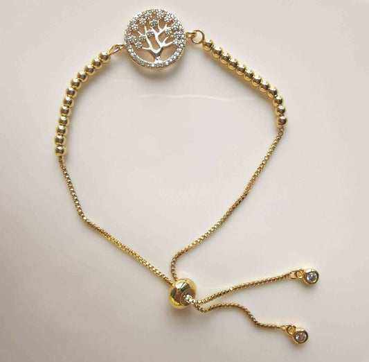 Pulsera Bañado en Oro Arbol Circones Ajustable