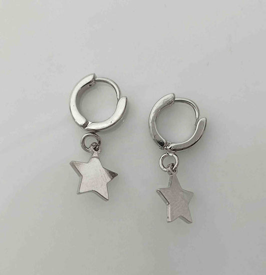 Aro Plateado Argolla 10mm Colgante Estrella