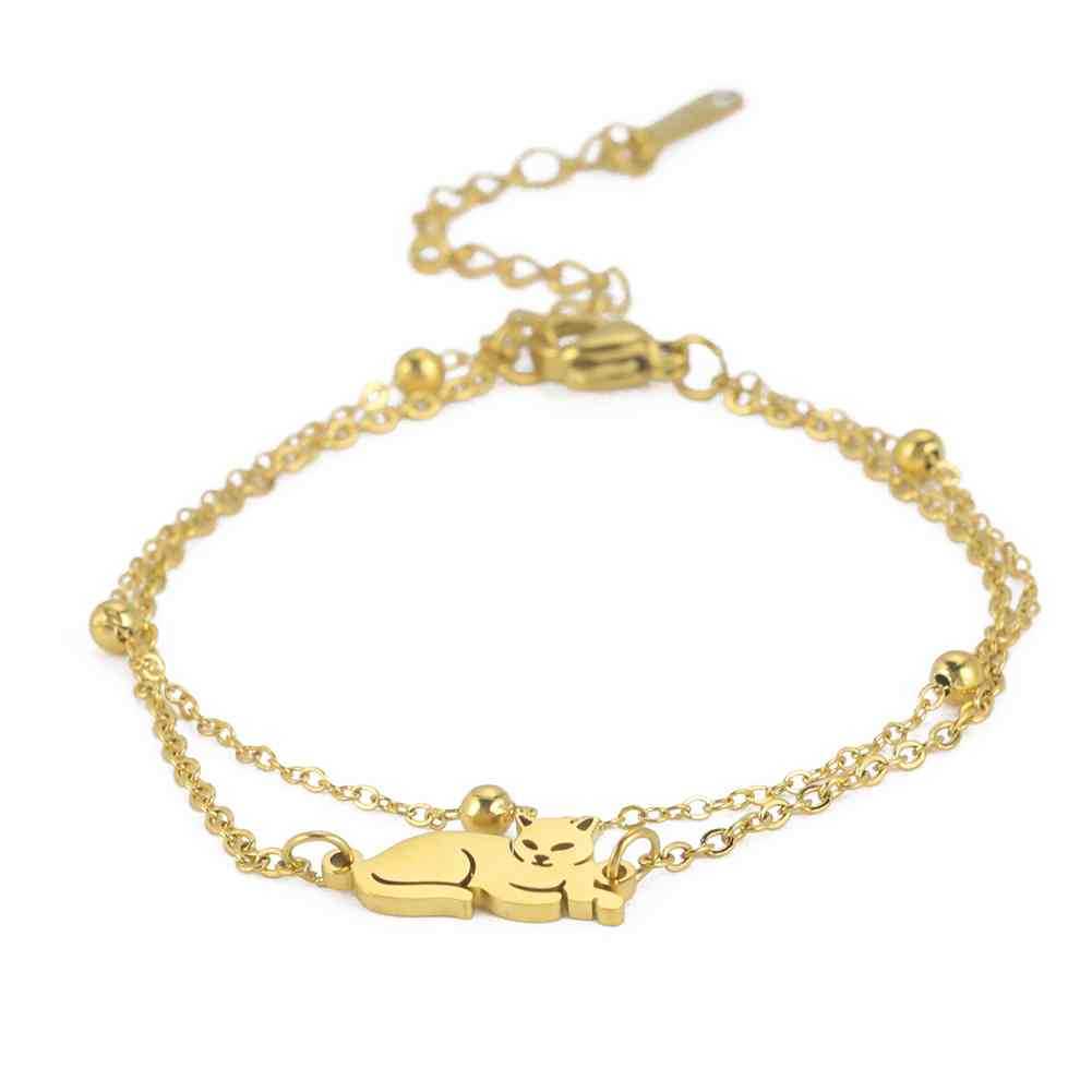 Pulsera Plateada y Dorada Doble Gato